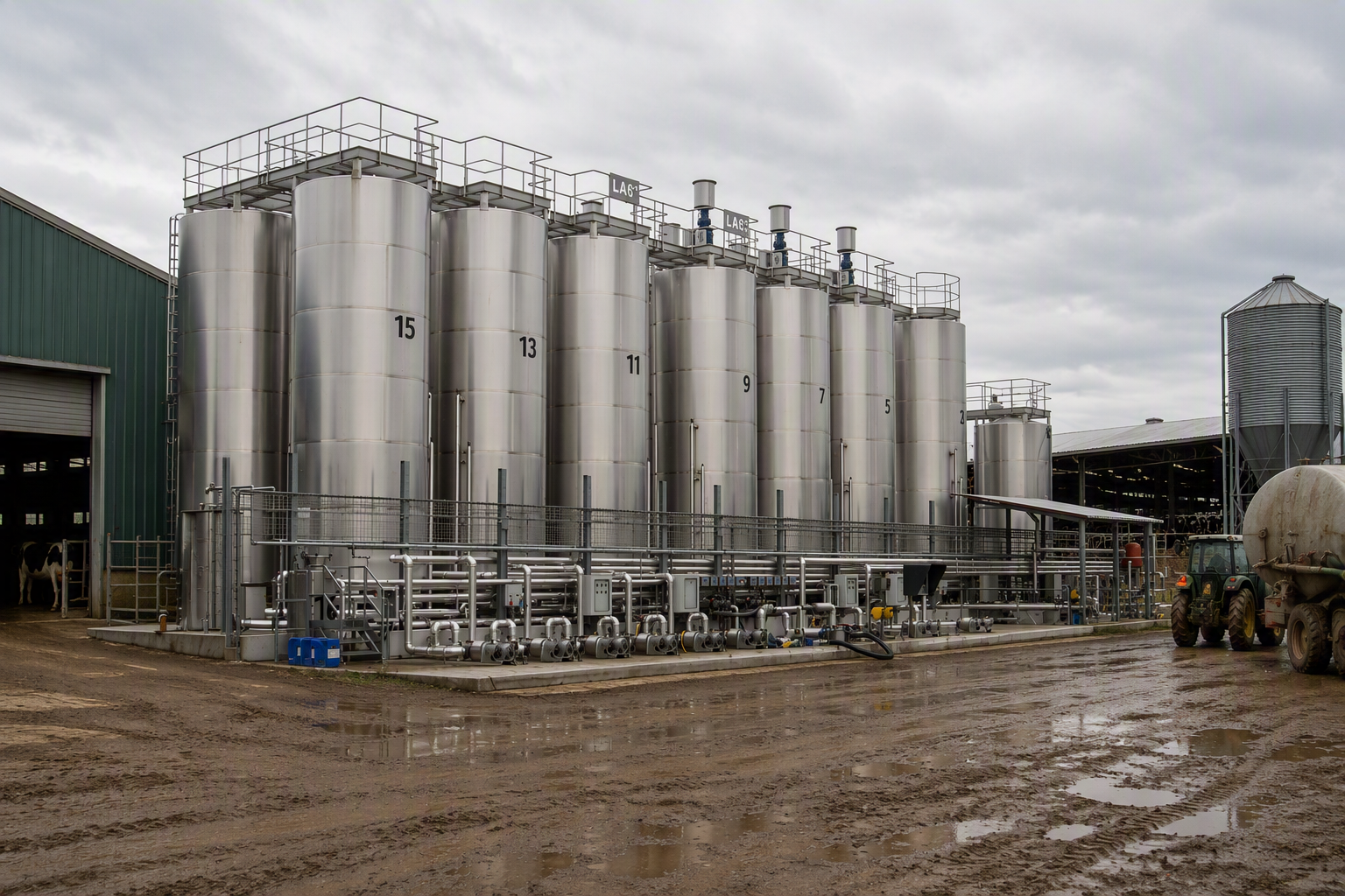 Industrial hopper and silo weighing installation at a farm