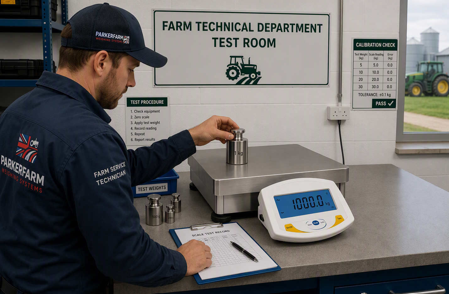Technician calibrating a laboratory scale